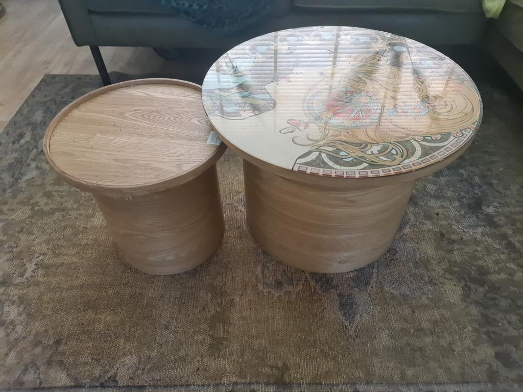 2 salontafeltjes/ bijzettafeltjes met of zonder glasplaat, Ophalen