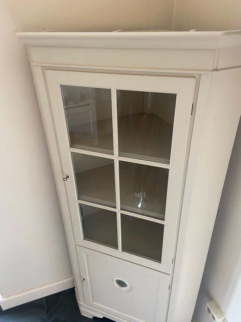 Crème-witte hoekkast, Huis en Inrichting, Kasten | Vitrinekasten, Ophalen, Gebruikt, 50 tot 100 cm, 150 tot 200 cm