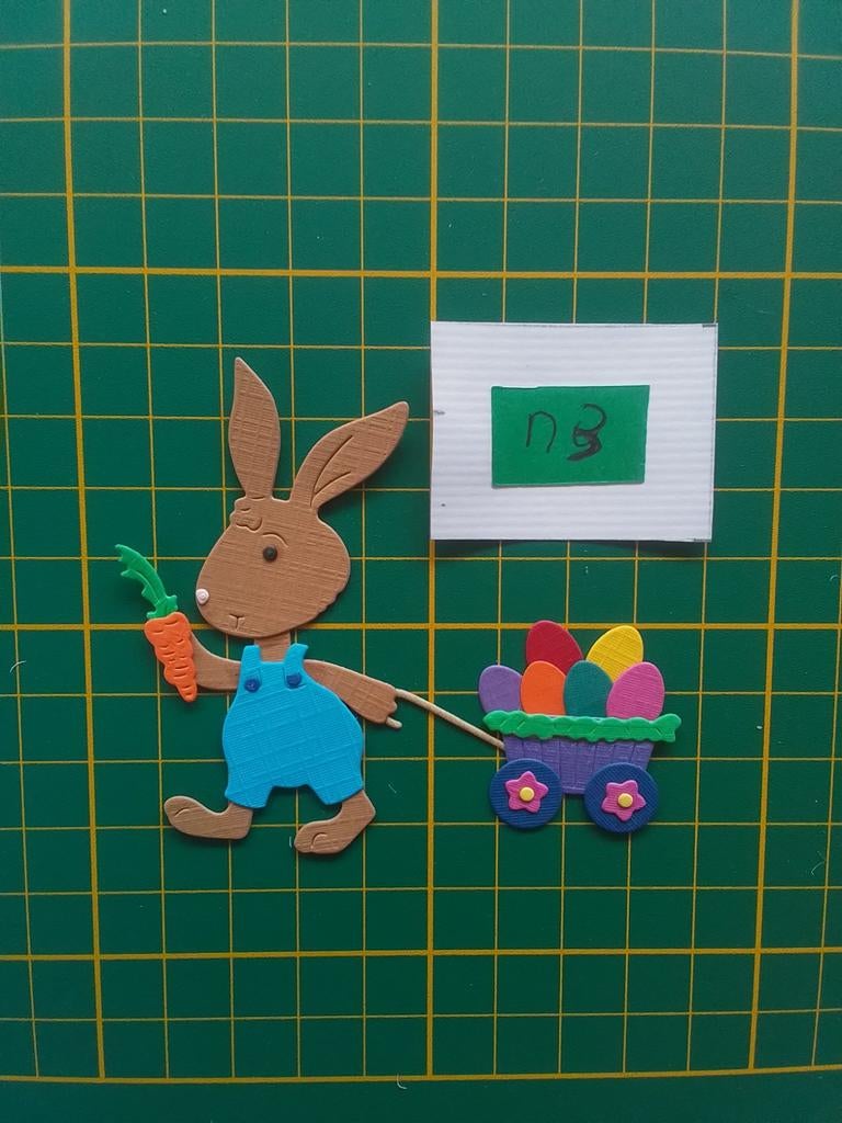 N3 Stansjes paashaas met karretje met eieren, Ophalen of Verzenden, Nieuw, Overige thema's, Overige typen