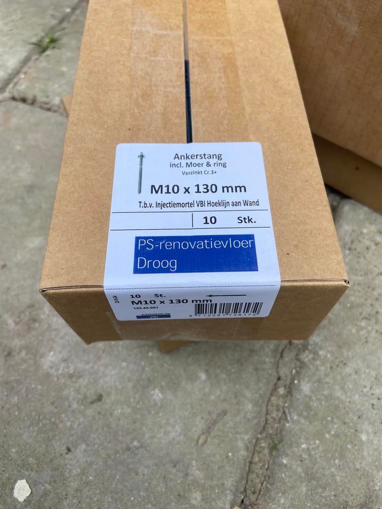 60 ankerstangen verzinkt, M10x130mm (incl moer en ring), Ophalen, Zo goed als nieuw, 100 tot 250 mm, Bouten of Moeren
