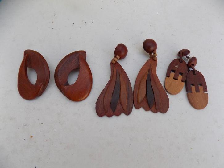 Byoux Oorbellen teak retro oorhangers hout vintage retro, Sieraden, Tassen en Uiterlijk, Oorbellen, Gebruikt, Overige materialen