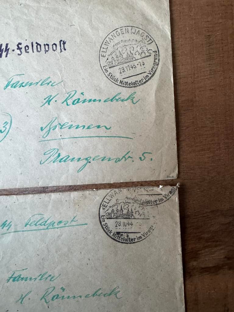 Zeldzame XX Feldpost 1944-45 Ellwangen set 2 stuks, Verzamelen, Militaria | Tweede Wereldoorlog, Ophalen of Verzenden, Duitsland