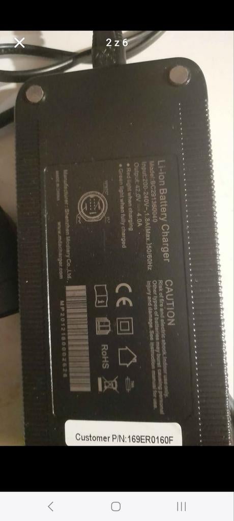 Li-ion Batterijlader 42V 4A - Model SC28313800A0, Fietsen en Brommers, Fietsaccessoires | Fietsaccu's, Gebruikt, Ophalen