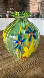 Dikwandige Murano glazen vaas met bloemen, Antiek en Kunst, Antiek | Glas en Kristal, Ophalen of Verzenden