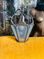 Vintage Hanglamp Brons met Matglas - Sierlijk Design, Ophalen of Verzenden