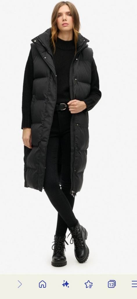 Superdry Lange zwarte gewatteerde bodywarmer met capuchon, Kleding | Dames, Bodywarmers, Superdry, Zwart, Maat 42/44 (L), Nieuw