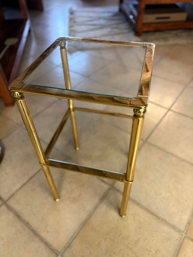 Vintage bijzettafel messing, Huis en Inrichting, Tafels | Bijzettafels, Ophalen, Minder dan 55 cm, Metaal of Aluminium, Rond