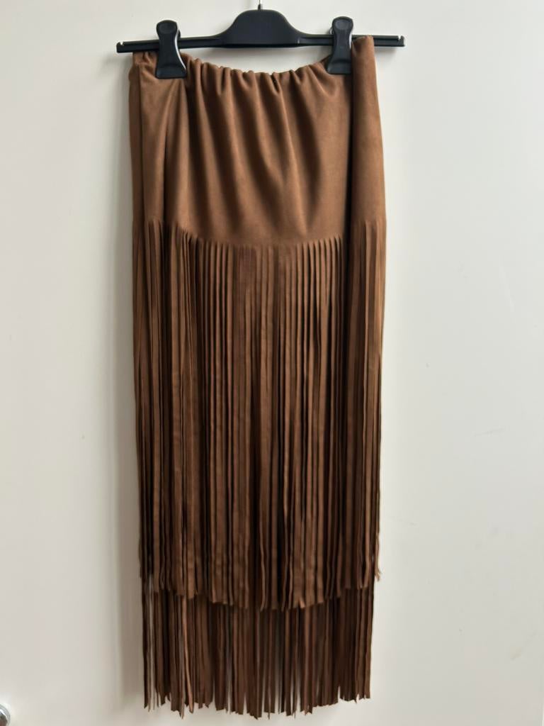 GARCONNE lange suedine rok franjes bruin of olijfgroen TU, Kleding | Dames, Rokken, -, Verzenden, Parijs, Nieuw