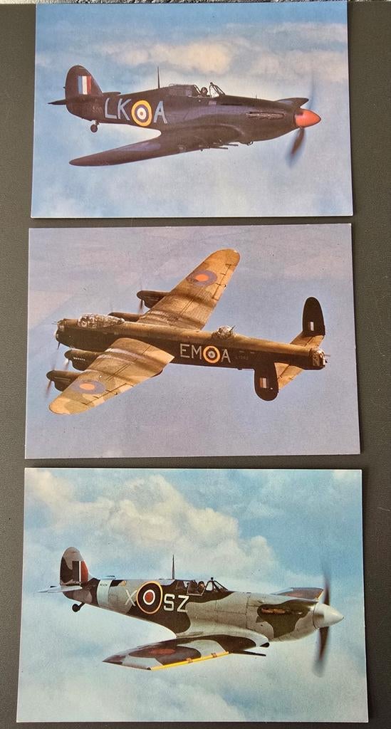 Ansichtkaarten Spitfire- Hurricane- Lancaster, Ophalen of Verzenden, Zo goed als nieuw, Kaart, Foto of Prent