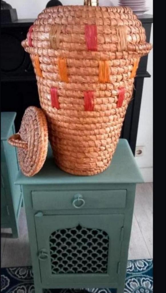 Vintage mand xl met deksel, Ophalen of Verzenden, Rond, Riet