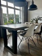 6 witte stoelen met grijze kussens, Ophalen, Kunststof, Wit, Zo goed als nieuw