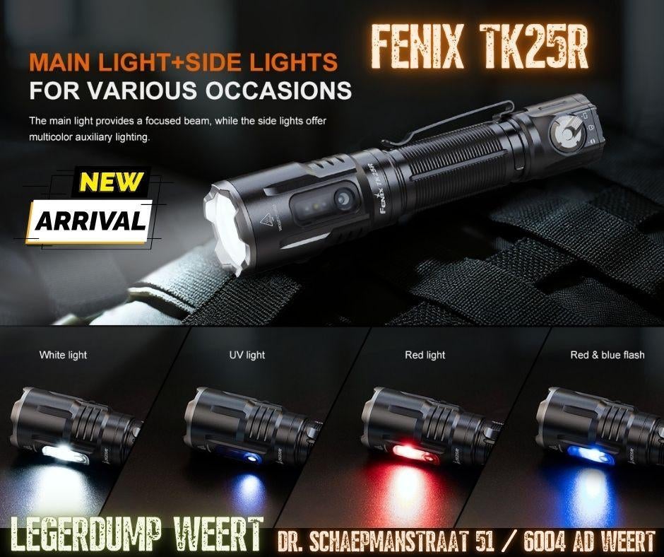 Fenix TK25R USB zaklamp – wit, rood, UV, blauw signaallicht, Ophalen of Verzenden, Landmacht, Nederland, Overige typen