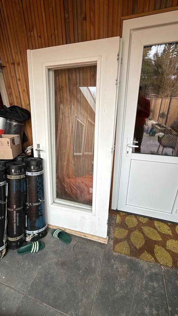 Dubbele deuren met Glas - 208,5 x 186 cm, Ophalen, Gebruikt, 120 cm of meer, Buitendeur