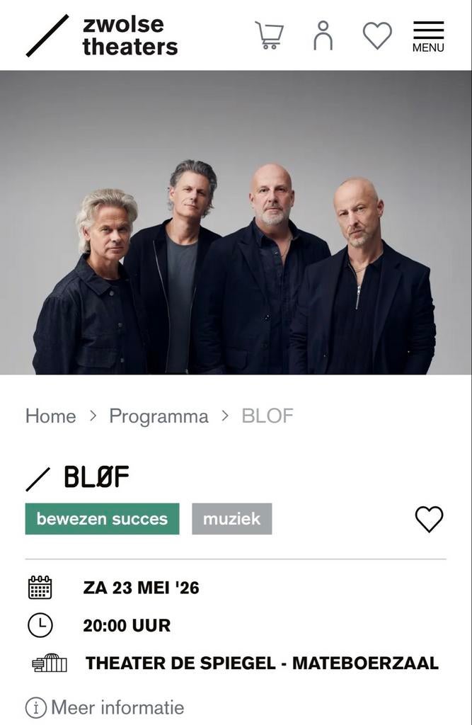 2 BLØF kaarten theater de spiegel 23 mei, Tickets en Kaartjes, Twee personen, Mei