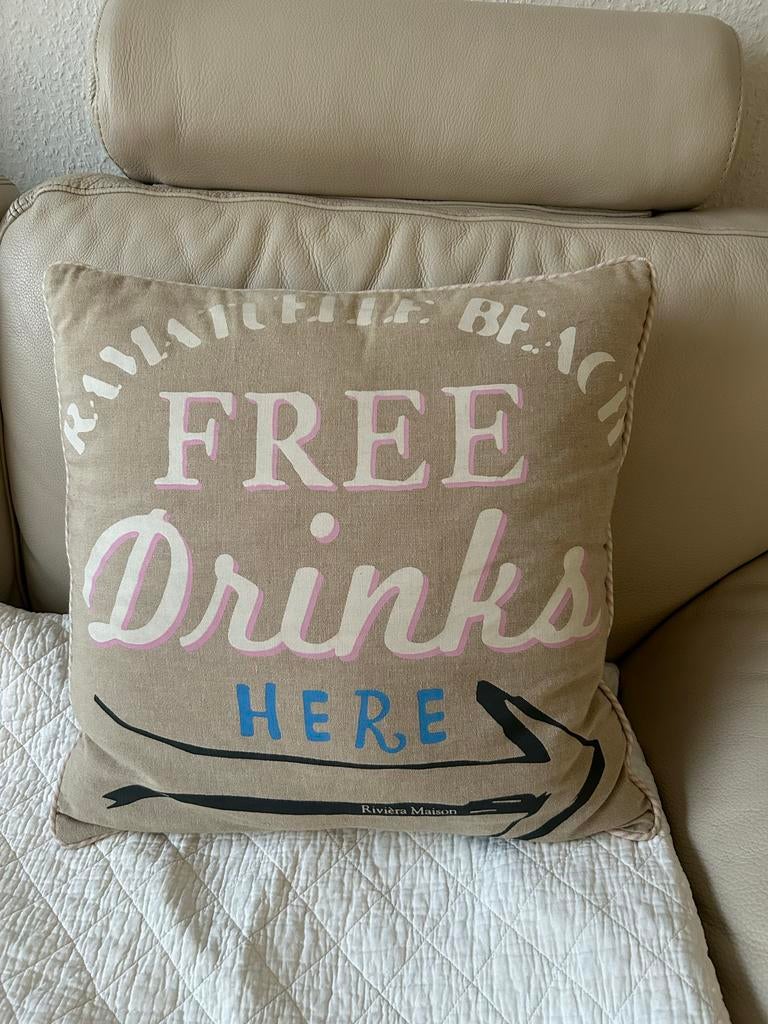 Riviera Maison Beach Kussen 45x45 cm met binnenkussen, Ophalen of Verzenden, Zo goed als nieuw, Beige, Vierkant