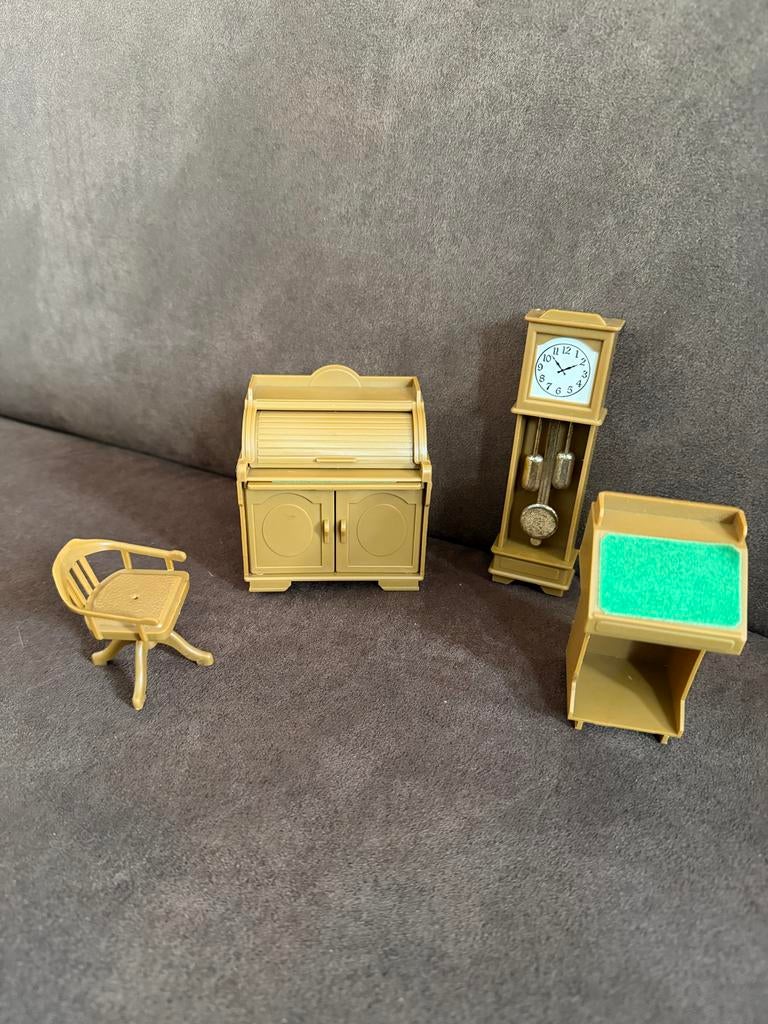 Vintage Poppenhuis Meubels - Bureau, Stoel, Klok, Kinderen en Baby's, Speelgoed | Poppenhuizen, Ophalen of Verzenden, Gebruikt