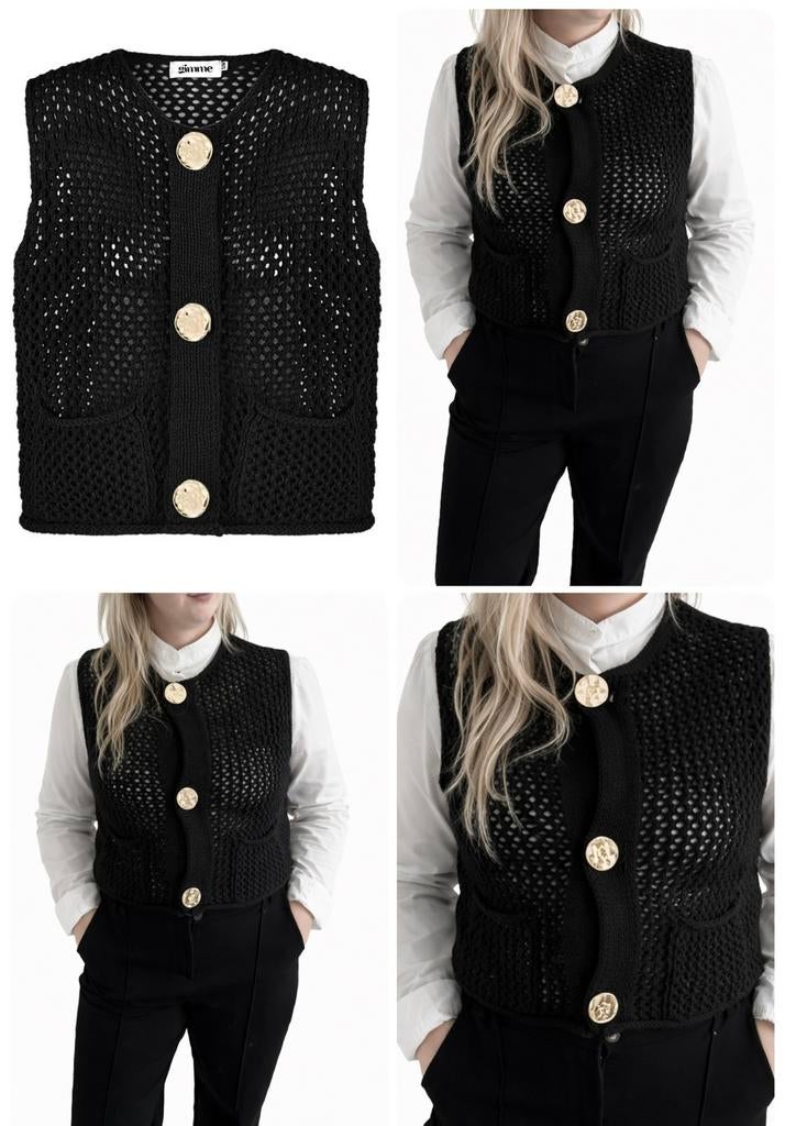 Gilet dames met gouden knopen, Ophalen of Verzenden, Nieuw, Zwart, Korte mouw