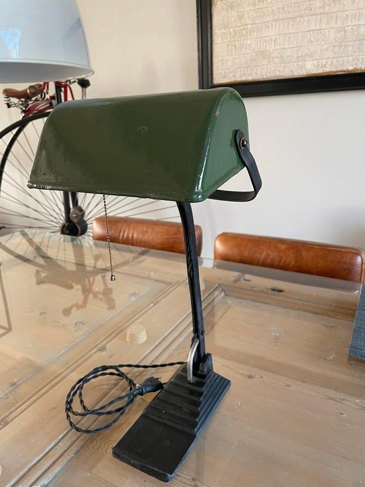 Vintage Notarislamp ERPE, jaren '20/'30, geëmailleerde kap, Antiek en Kunst, Antiek | Lampen, Ophalen of Verzenden