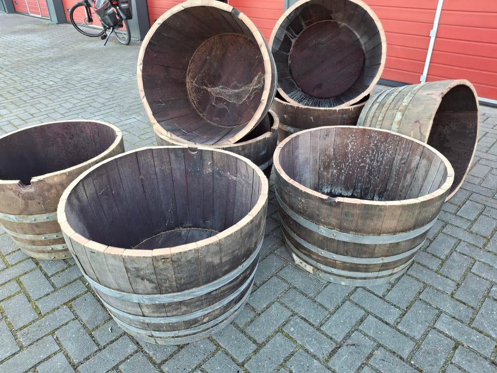 Eiken old look vintage bloembak plantenbak wijnvat, Ophalen, Rond, Hout, 30 tot 60 cm