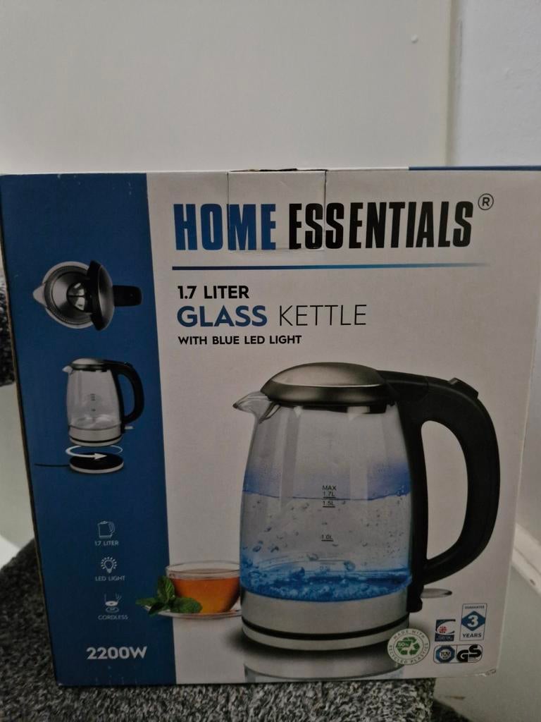 Home Essentials Glazen Waterkoker met LED Licht - 1.7 Liter, Ophalen
