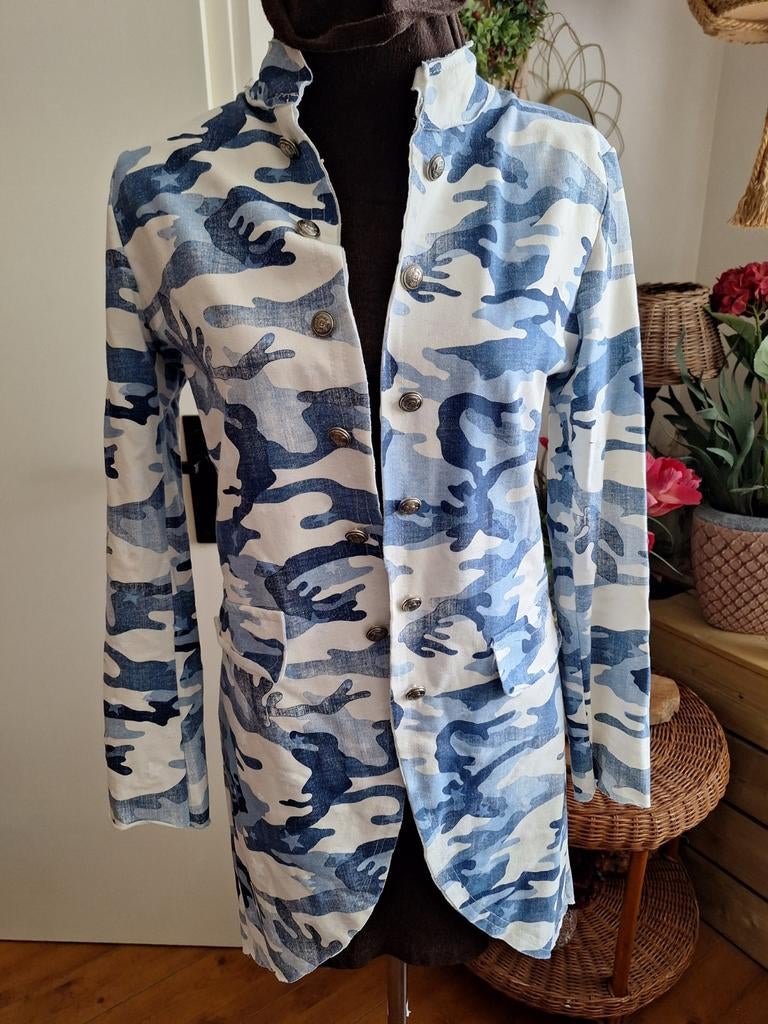Jasje vest s blauw camouflage, Ophalen of Verzenden, Zo goed als nieuw, Maat 38/40 (M), Blauw