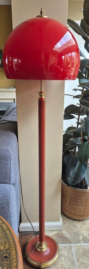 Vintage Kullmann Vloerlamp met Rode UFO/Mushroom Kap, Huis en Inrichting, Lampen | Vloerlampen, Ophalen, 100 tot 150 cm, Zo goed als nieuw