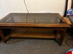 Vintage Salontafel met Glasplaat en Rotan Onderblad, Huis en Inrichting, Tafels | Salontafels, Ophalen, Gebruikt, 100 tot 150 cm