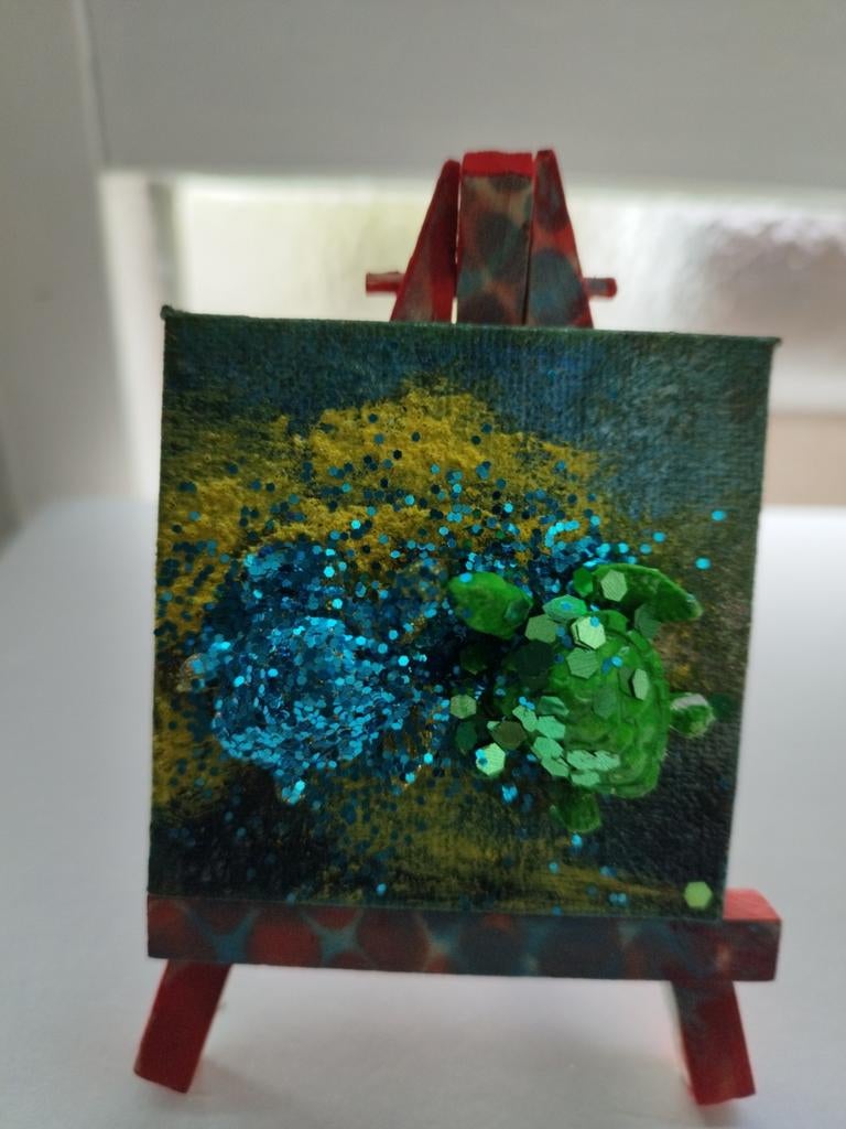 Schildpad schilderij op mini ezel, Antiek en Kunst, Kunst | Schilderijen | Klassiek, Ophalen of Verzenden
