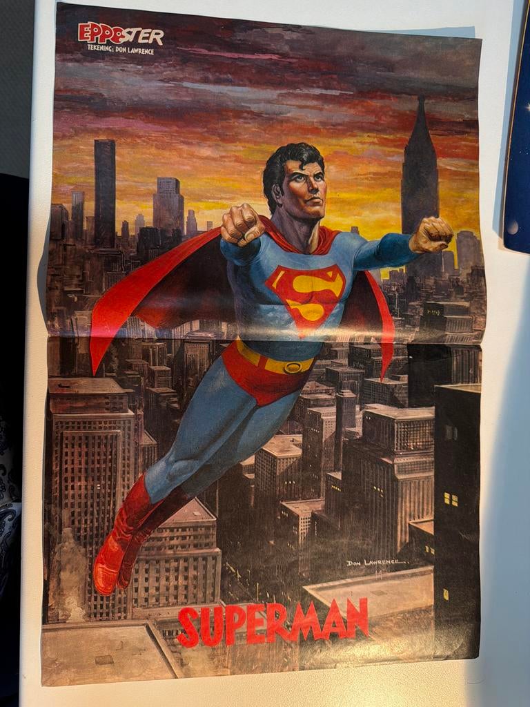 Vintage Eppo Poster Superman - Don Lawrence Tekening, Ophalen of Verzenden, A1 t/m A3, Film en Tv, Rechthoekig Staand
