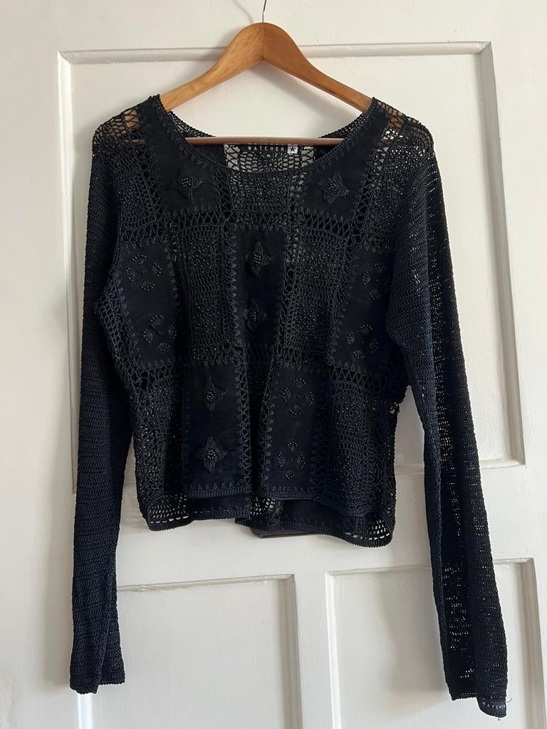 Watcher top zwart met suède patches, Kleding | Dames, Zwart, Maat 42/44 (L), Ophalen of Verzenden, Zo goed als nieuw