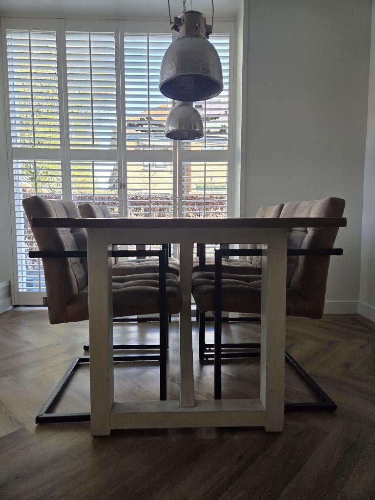 Eettafel riviera maison met 4 stoelen 90 x 180 zie beschrijv, Ophalen, 50 tot 100 cm, 150 tot 200 cm, Rechthoekig