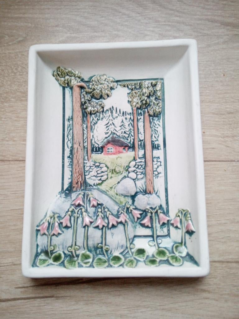 Zweedse Vintage Jie Gantofta handgedecoreerde 3D wandtegel, Ophalen
