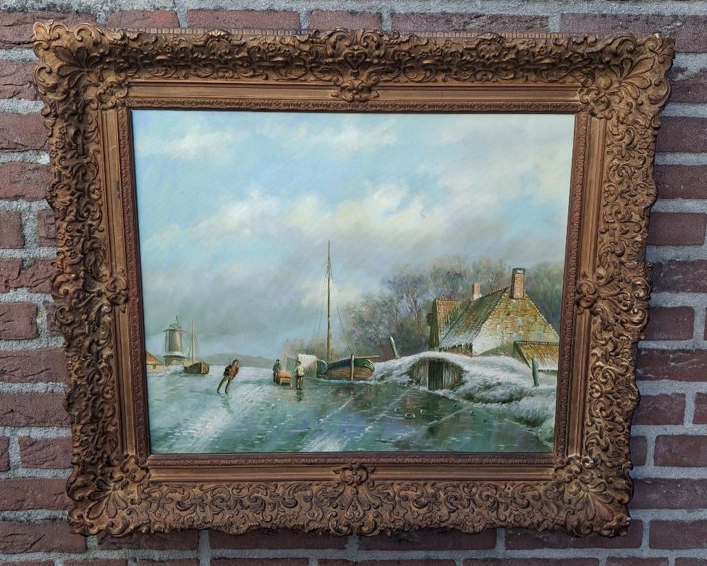 prachtig hollands winterlandschap, Antiek en Kunst, Kunst | Schilderijen | Klassiek, Ophalen of Verzenden