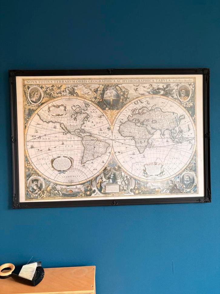 Oude landkaart in lijst, Antiek en Kunst, Kunst | Etsen en Gravures, Ophalen of Verzenden