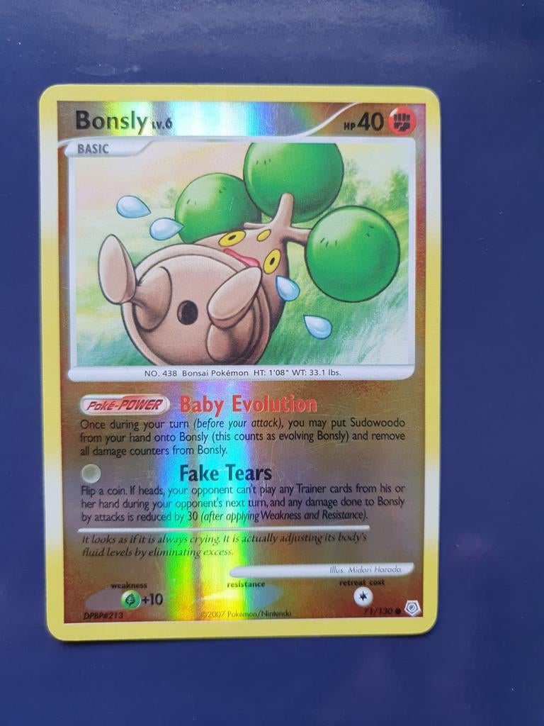 Bonsly 71/130 reverse holo pokemon kaart, Ophalen of Verzenden, Zo goed als nieuw