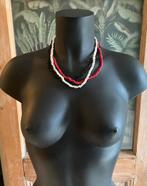 Kralen ketting rood, zwart, wit, Sieraden, Tassen en Uiterlijk, Kettingen, Ophalen of Verzenden, Nieuw, Rood, Overige materialen