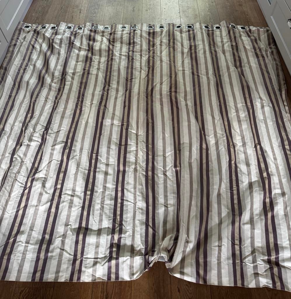 2x verduisterende gordijnen met ringen - gestreept, Ophalen, Gebruikt, Bruin, 200 cm of meer