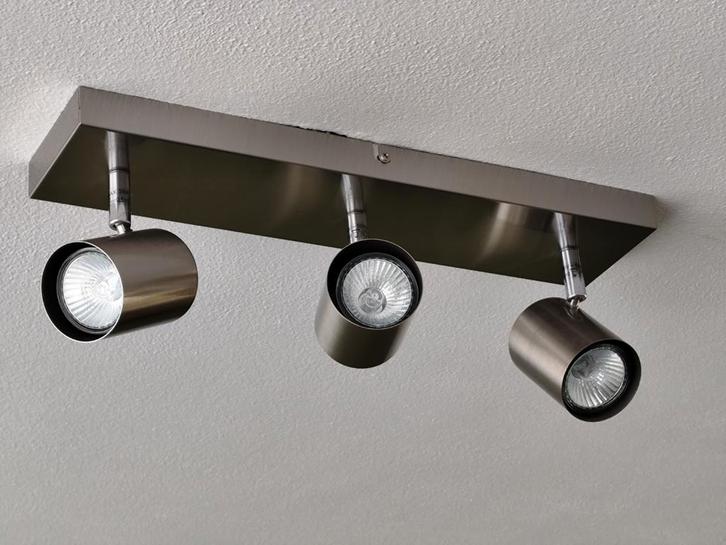Halogeen plafondspot met 3 dimbare spots, Huis en Inrichting, Lampen | Spots, Metaal of Aluminium, Halogeen, Inbouw, Ophalen of Verzenden
