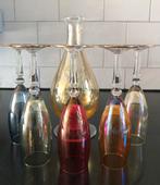 5 oude gekleurde vintage glaasjes met karaf, Antiek en Kunst, Antiek | Glas en Kristal, Ophalen of Verzenden