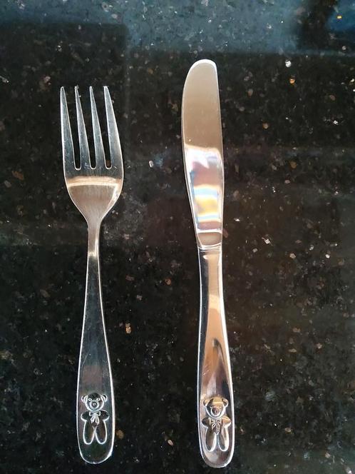 Vintage Retro kinderbestekje roestvrijstaal met beren opdruk, Huis en Inrichting, Keuken | Bestek, Zo goed als nieuw, Rvs of Chroom