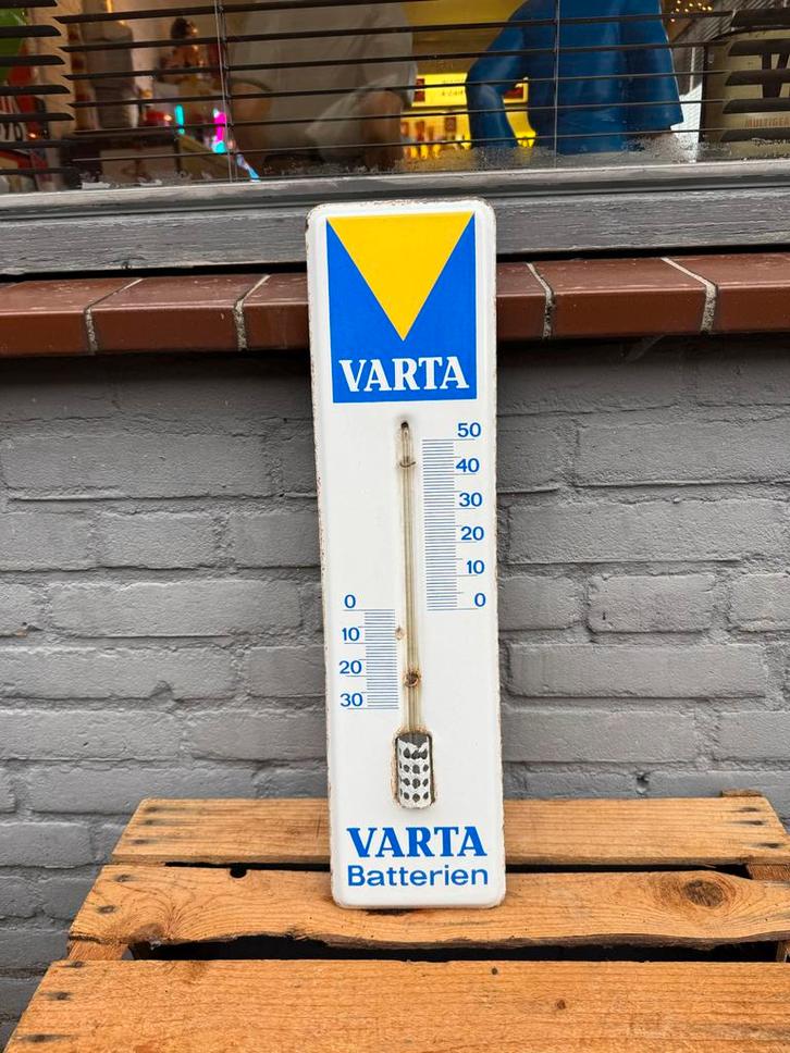 Vintage Varta Batterijen Thermometer Emaille Reclamebord, Antiek en Kunst, Antiek | Emaille, Ophalen of Verzenden