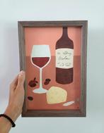 Schilderij wijn en kaas in mooie houten lijst, Huis en Inrichting, Ophalen of Verzenden, Zo goed als nieuw, Hout, Minder dan 50 cm