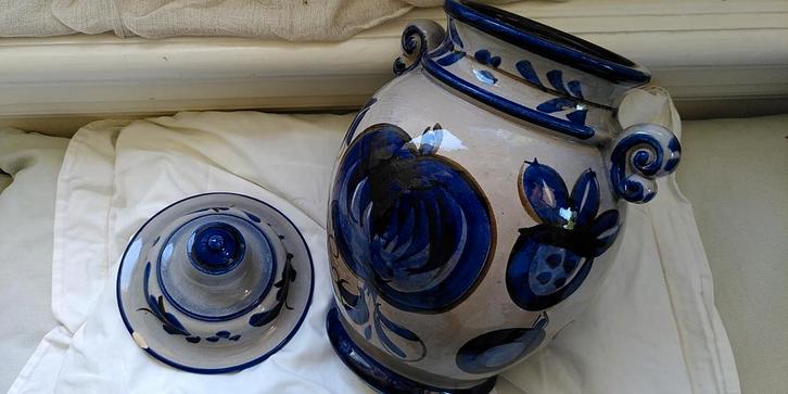 Blauw-grijze Rumtopf, Huis en Inrichting, Woonaccessoires | Vazen, Gebruikt, Blauw, Minder dan 50 cm, Aardewerk of Porselein, Ophalen of Verzenden