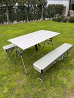 Inklapbare Defa picknick tafel met 2 losse bankjes in koffer, Caravans en Kamperen, Gebruikt