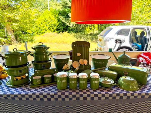 Groen emaille keuken inrichting uit grootmoeders tijd, Antiek en Kunst, Antiek | Emaille, Ophalen