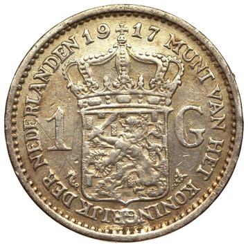 Wilhelmina - mooie vrij zeldzame 1 Gulden zilver 1917 rare beschikbaar voor biedingen