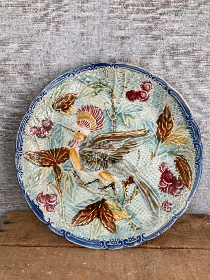 Vintage Frans barbotine ( majolica) bord -  ca. 1900, Antiek en Kunst, Antiek | Wandborden en Tegels, Ophalen of Verzenden