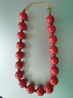 Retro ketting, grote houten kralen koraalrood, verstelbaar, Sieraden, Tassen en Uiterlijk, Kettingen, Overige materialen, Verstelbaar