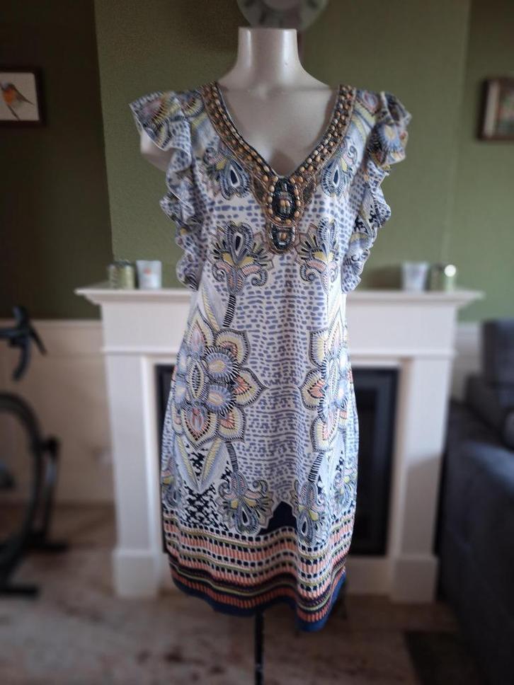 K-Design K Design ruches jurk m gratis verz in nL, Kleding | Dames, Jurken, Zo goed als nieuw, Maat 38/40 (M), Blauw, Knielengte