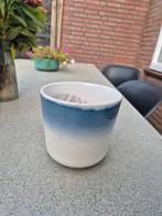 Blauw met witte bloempot 13cm, Tuin en Terras, Ophalen, Rond, Nieuw, Minder dan 40 cm